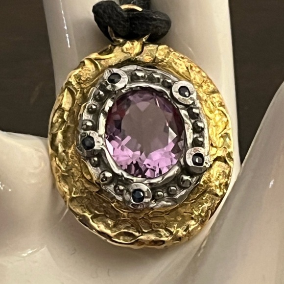 Gold/Silver Made Italy 🇮🇹 Pendant Necklace with Purple Gemstone - Picture 1 of 16